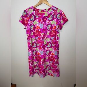 Jude Connally Pink and Red Floral Mini Dress shift Short Sleeve Preppy Size XS